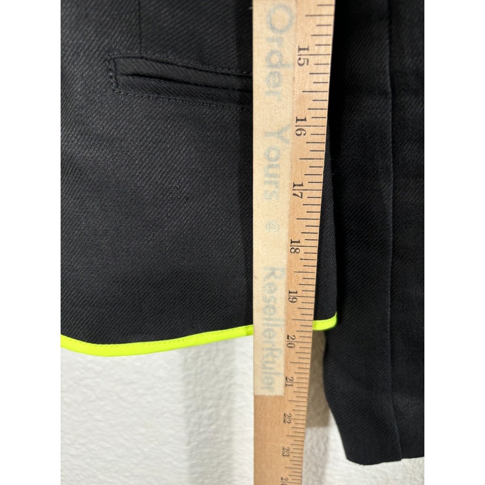 Love Moschino Blazer Womens 2 Black Neon Piping Military Linen Jacket Hooks - Picture 2 of 11